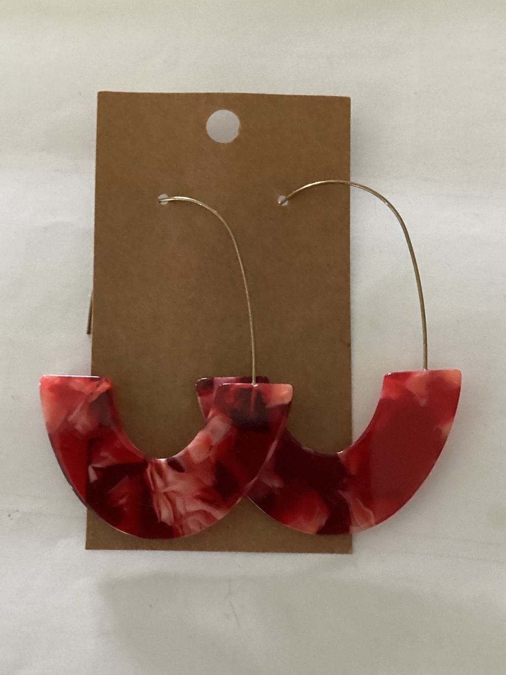Bold Red Marbled Hoop Earrings with Gold Wire